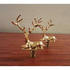 Deer Lamp Finial Gold Tone Detailed Buck Retro Shade Topper Set of 2 Large